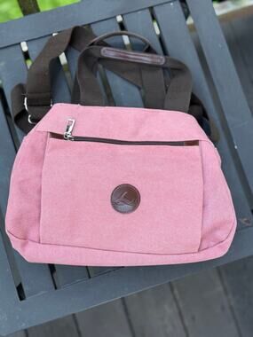 Dusty Rose Canvas Multi Pocket Satchel Crossbody Bag